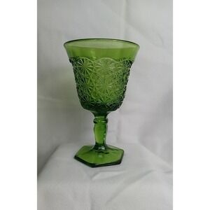 LE Smith Green Glass Water‎ Goblet  Green Hexagon Base Vintage